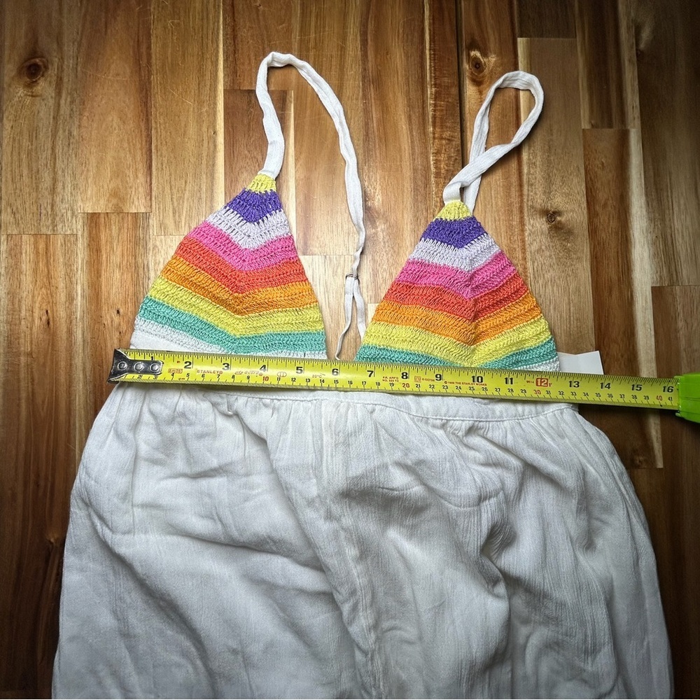 Mara Hoffman White Maxi Dress Rainbow Chevron Bust Spaghetti Strap Resort Beach - Picture 7 of 10
